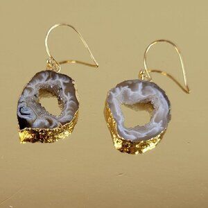 Gold-Plated Occo Geode Slice Earrings 1 Inch Pierced Hook